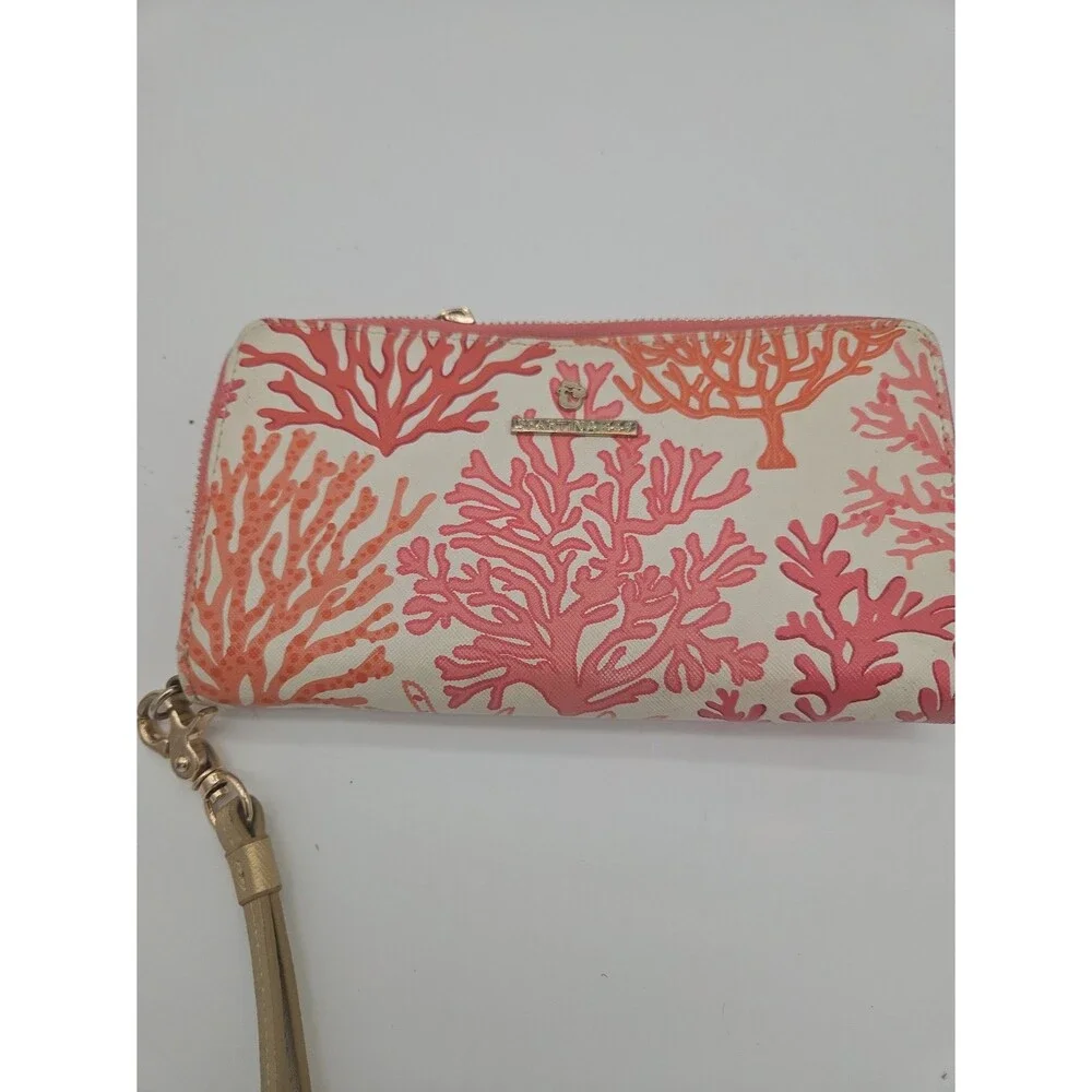 Spartina 449 Coral Wristlet Wallet Purse Clutch Zip Around